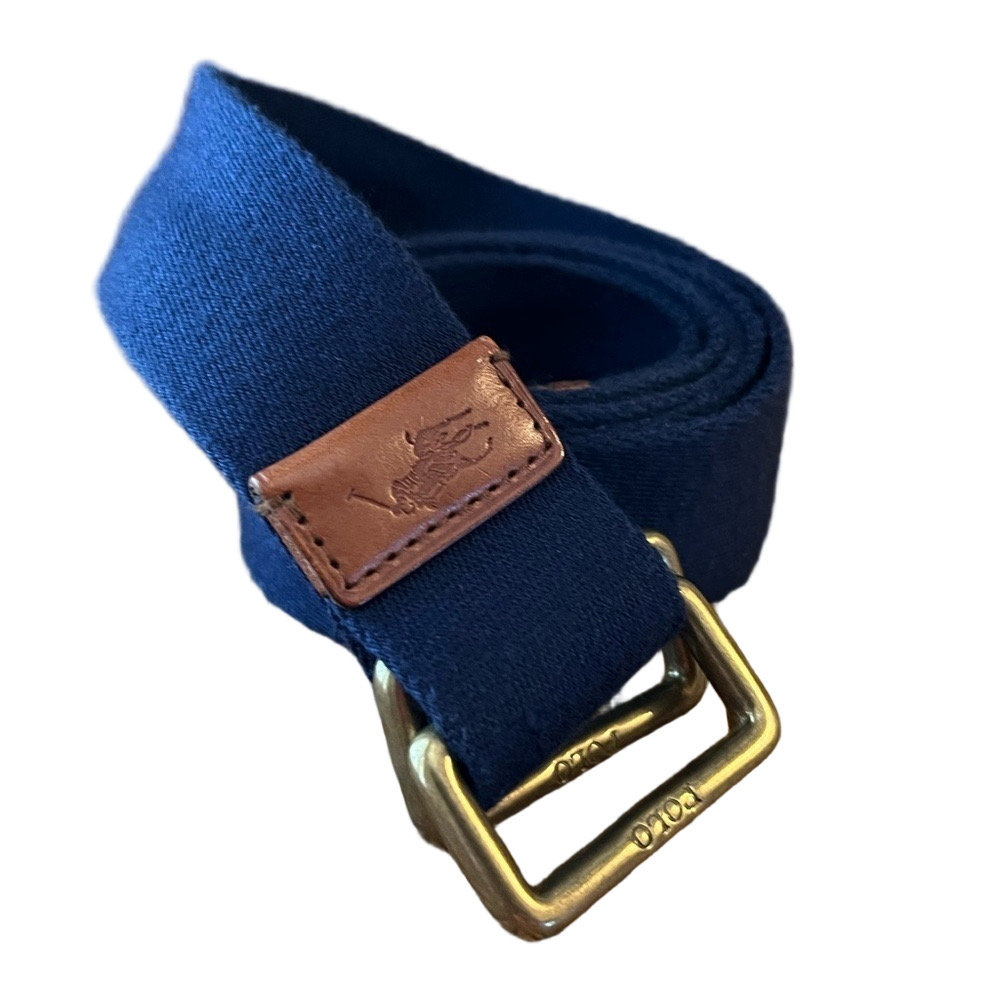 Polo Ralph Lauren Navy Blue Cotton Ring Belt Unisex One Size Brass Buckle